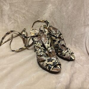Dollhouse Multi-Tone Snakeskin Lace Up Heels